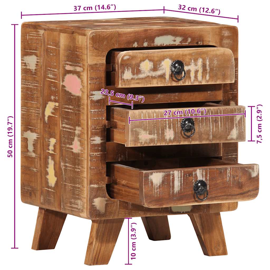 Mesa de cabeceira 37x32x50 cm madeira recuperada maciça