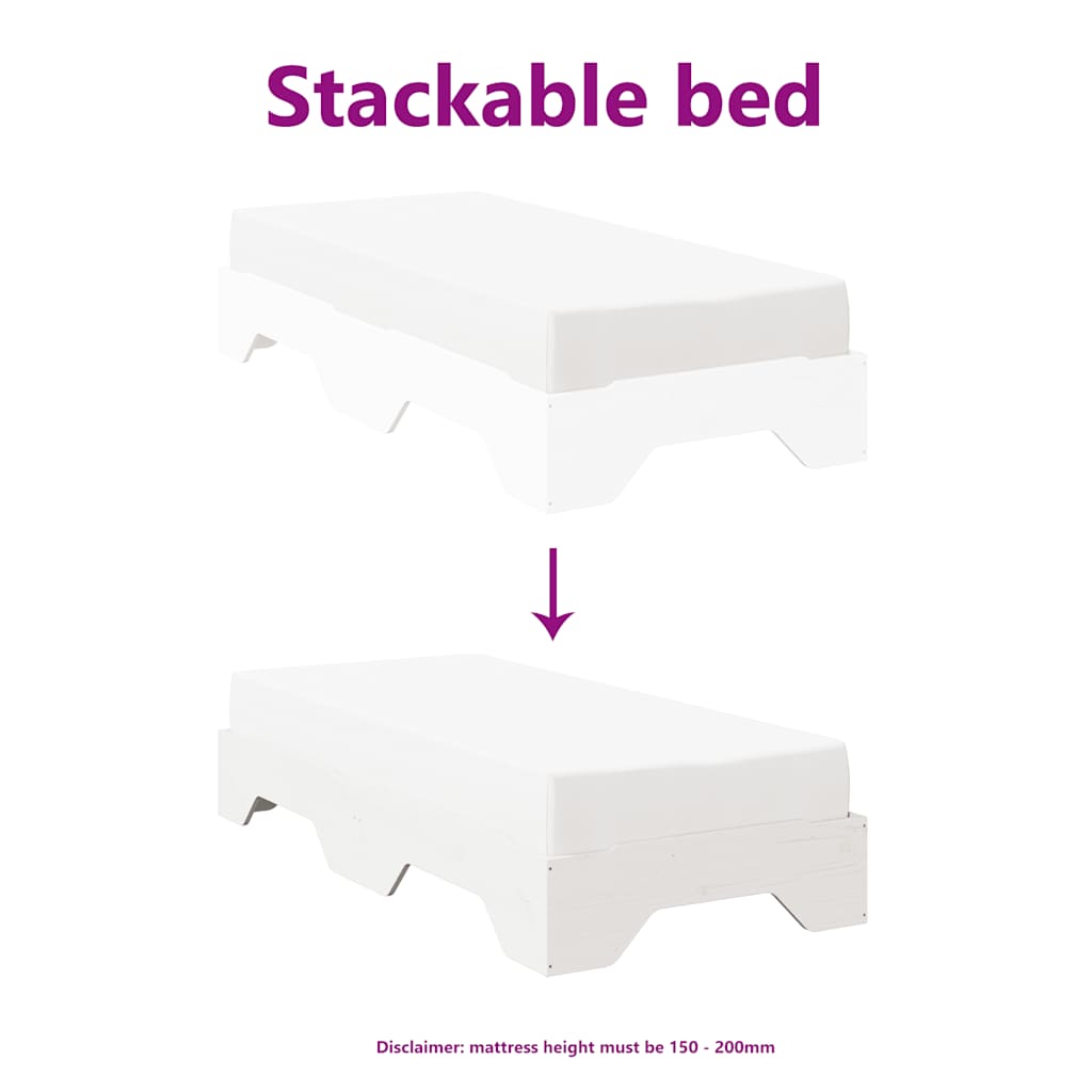 Cama sem colchão empilháveis 90x190 cm madeira maciça branco