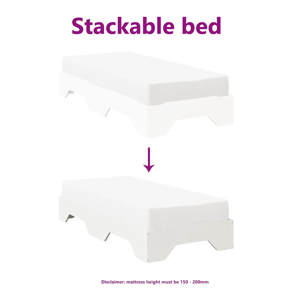 Cama sem colchão empilháveis 75x190 cm madeira maciça branco