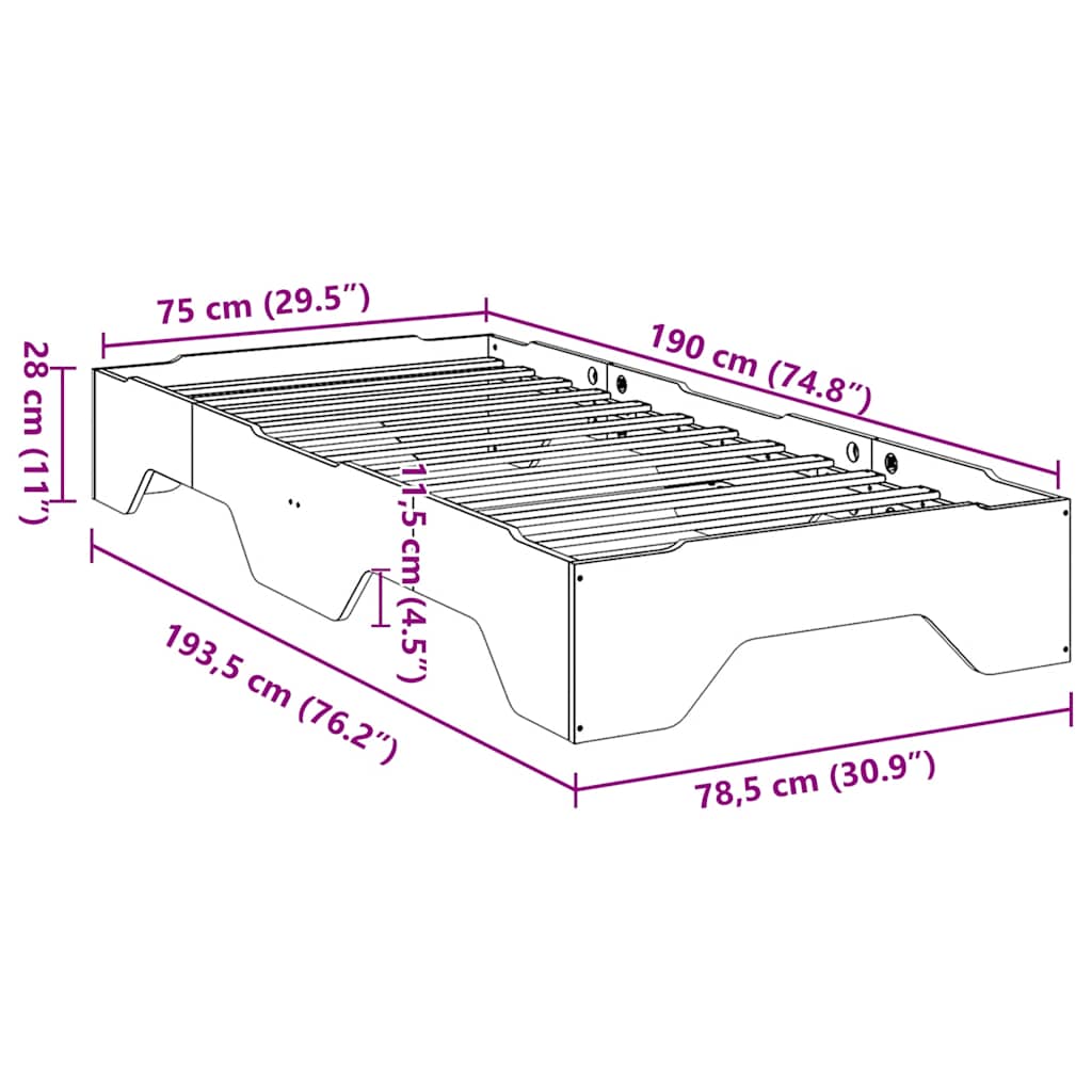 Cama sem colchão empilháveis 75x190 cm madeira maciça branco