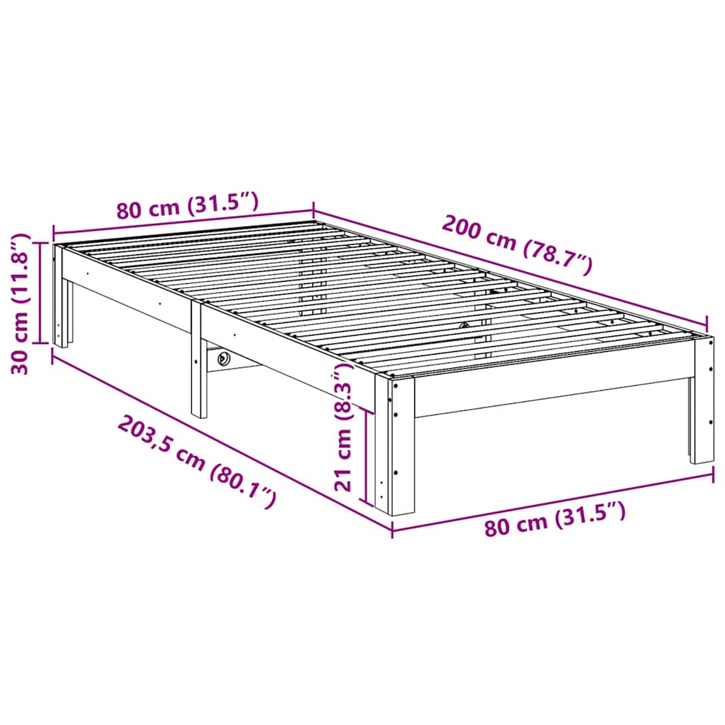Estrutura de cama sem colchão 80x200 cm pinho maciço branco