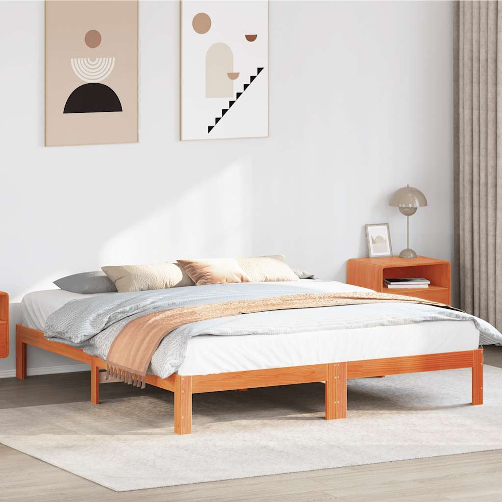 Cama sem colchão 160x200 cm madeira pinho maciço castanho-mel