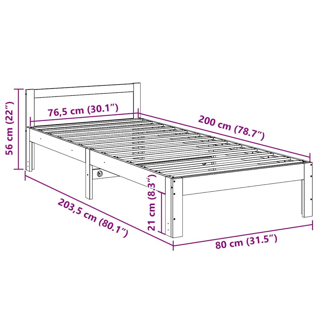 Estrutura de cama sem colchão 80x200 cm pinho maciço branco