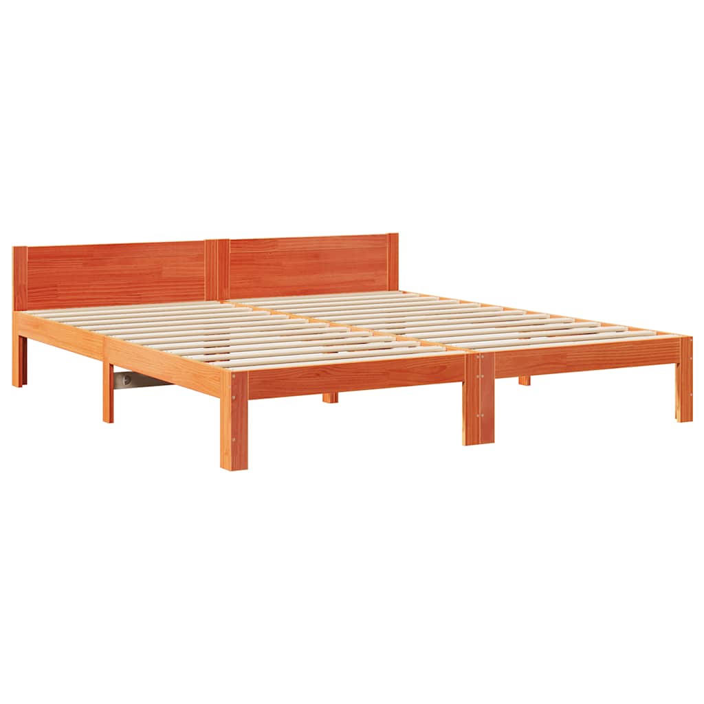 Cama sem colchão 160x200 cm madeira pinho maciço castanho-mel