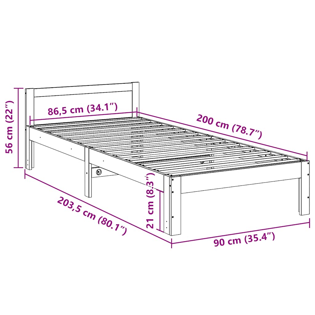 Cama sem colchão 90x200 cm madeira de pinho maciça