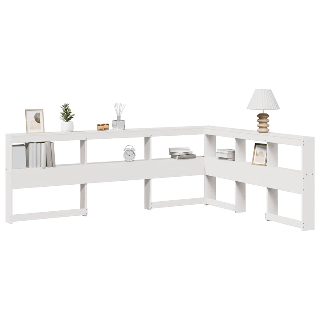 Estante cabeceira forma de L 135 cm madeira pinho maciça branco
