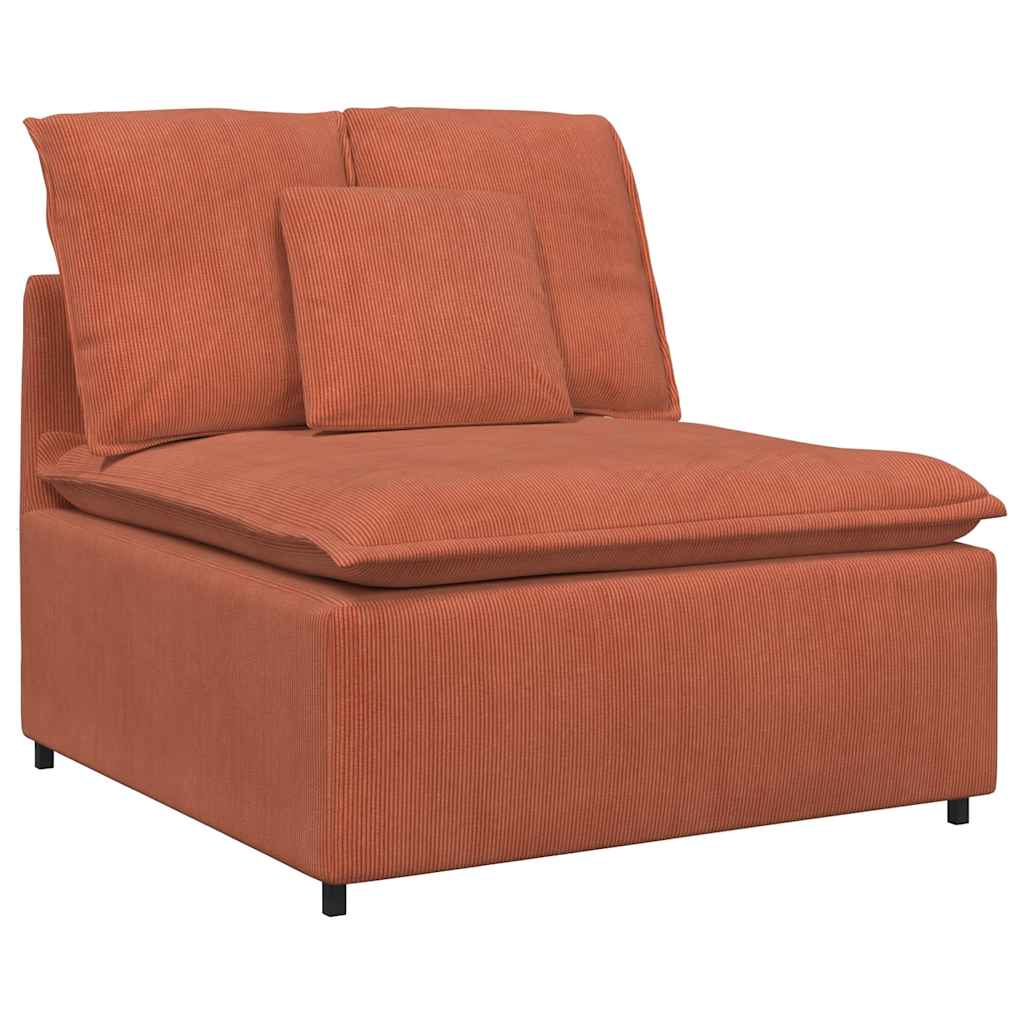 Sofá modular com almofadas tecido corduroy laranja vermelho