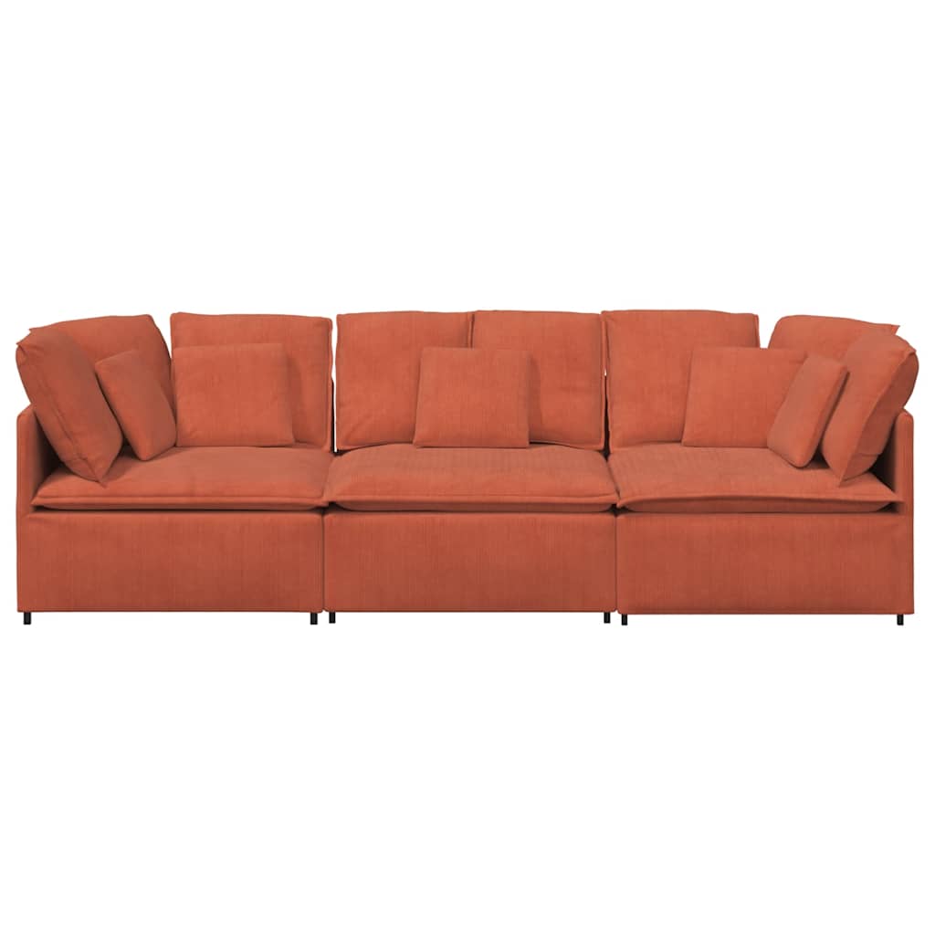 Sofá modular com almofadas tecido corduroy laranja vermelho