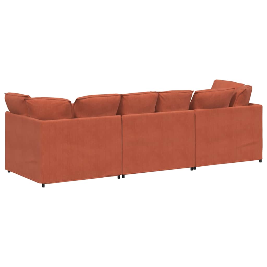 Sofá modular com almofadas tecido corduroy laranja vermelho