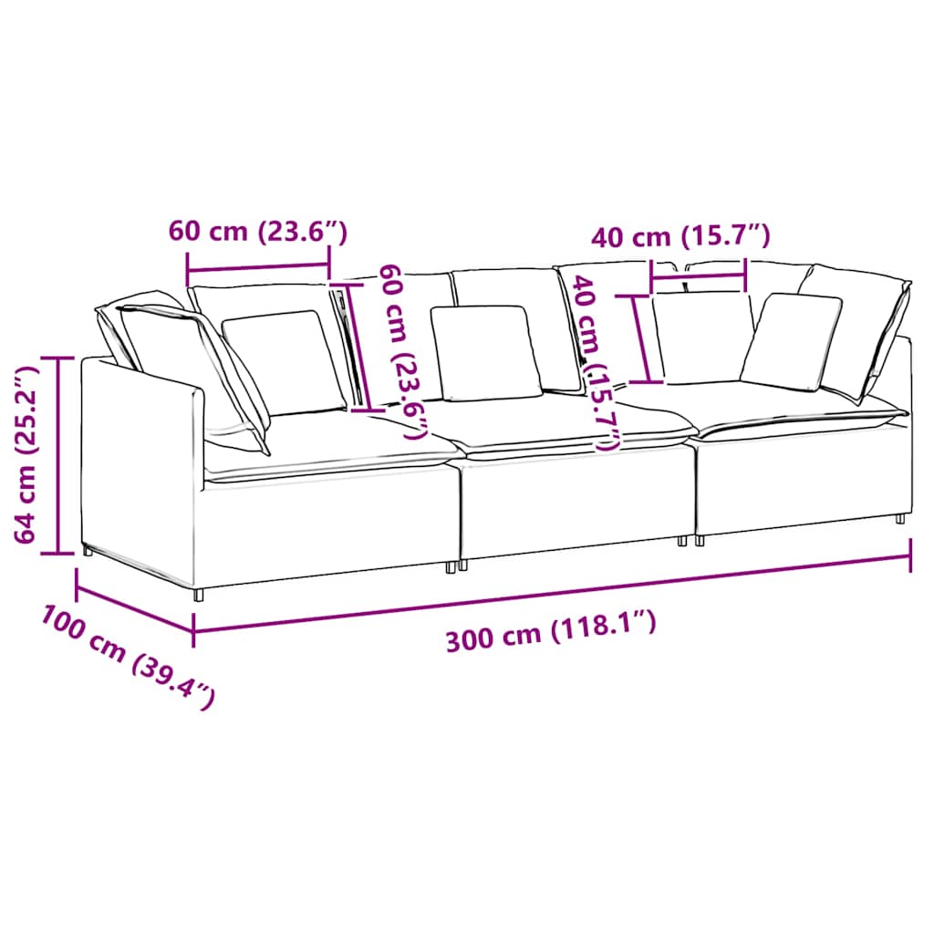 Sofá modular com almofadas tecido corduroy laranja vermelho