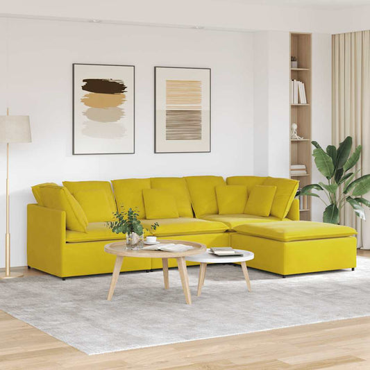 Sofá modular com pufes e almofadas veludo amarelo