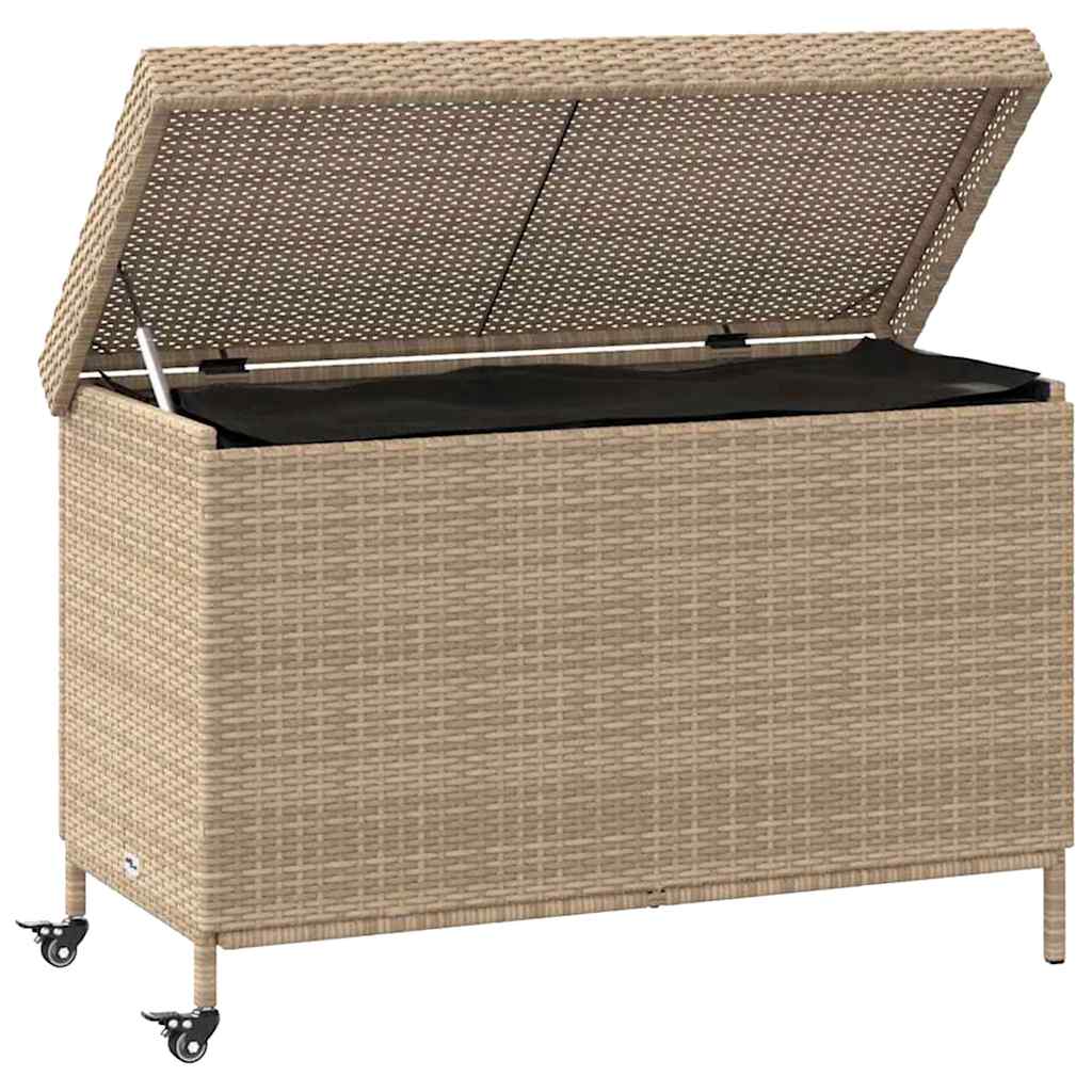 Caixa de arrumação com rodas 110x55x73cm vime PE bege misturado