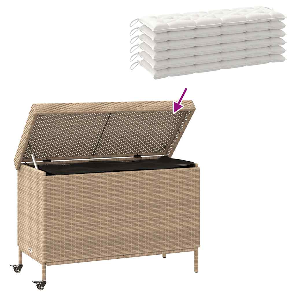 Caixa de arrumação com rodas 110x55x73cm vime PE bege misturado