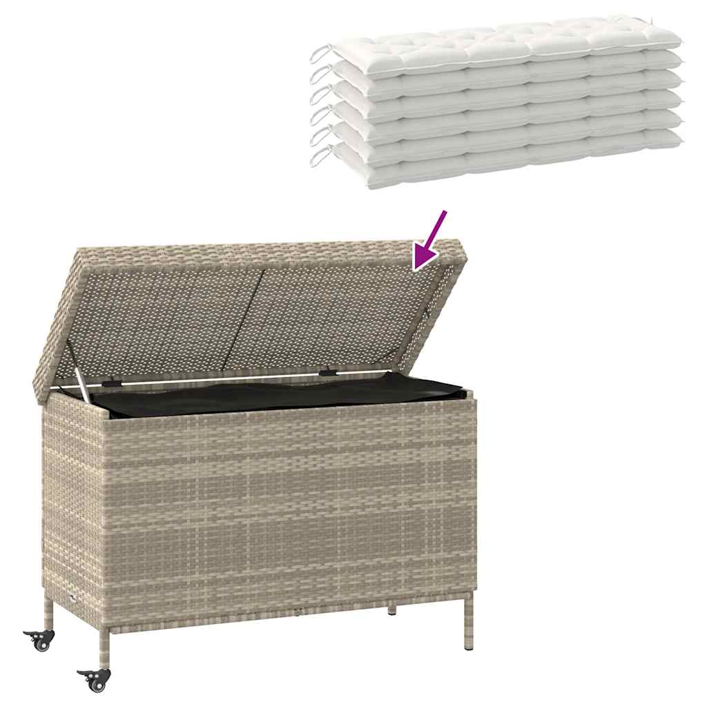 Caixa de arrumação com rodas 110x55x73 cm vime PE cinza-claro
