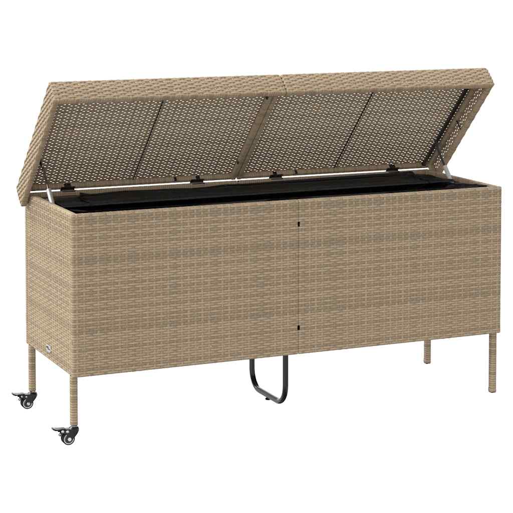 Caixa de arrumação jardim com rodas 160x55x75 cm vime PE bege