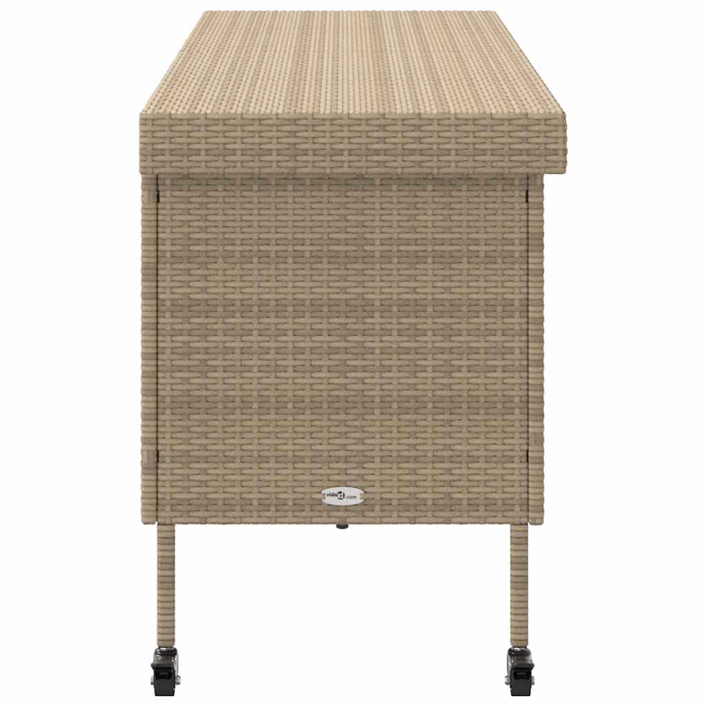Caixa de arrumação jardim com rodas 160x55x75 cm vime PE bege