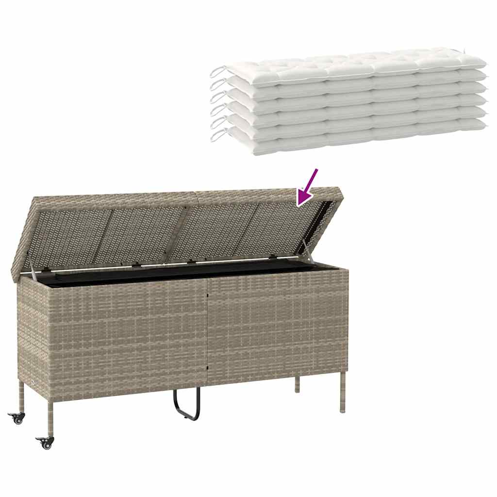 Caixa de arrumação com rodas 160x55x75 cm vime PE cinza-claro