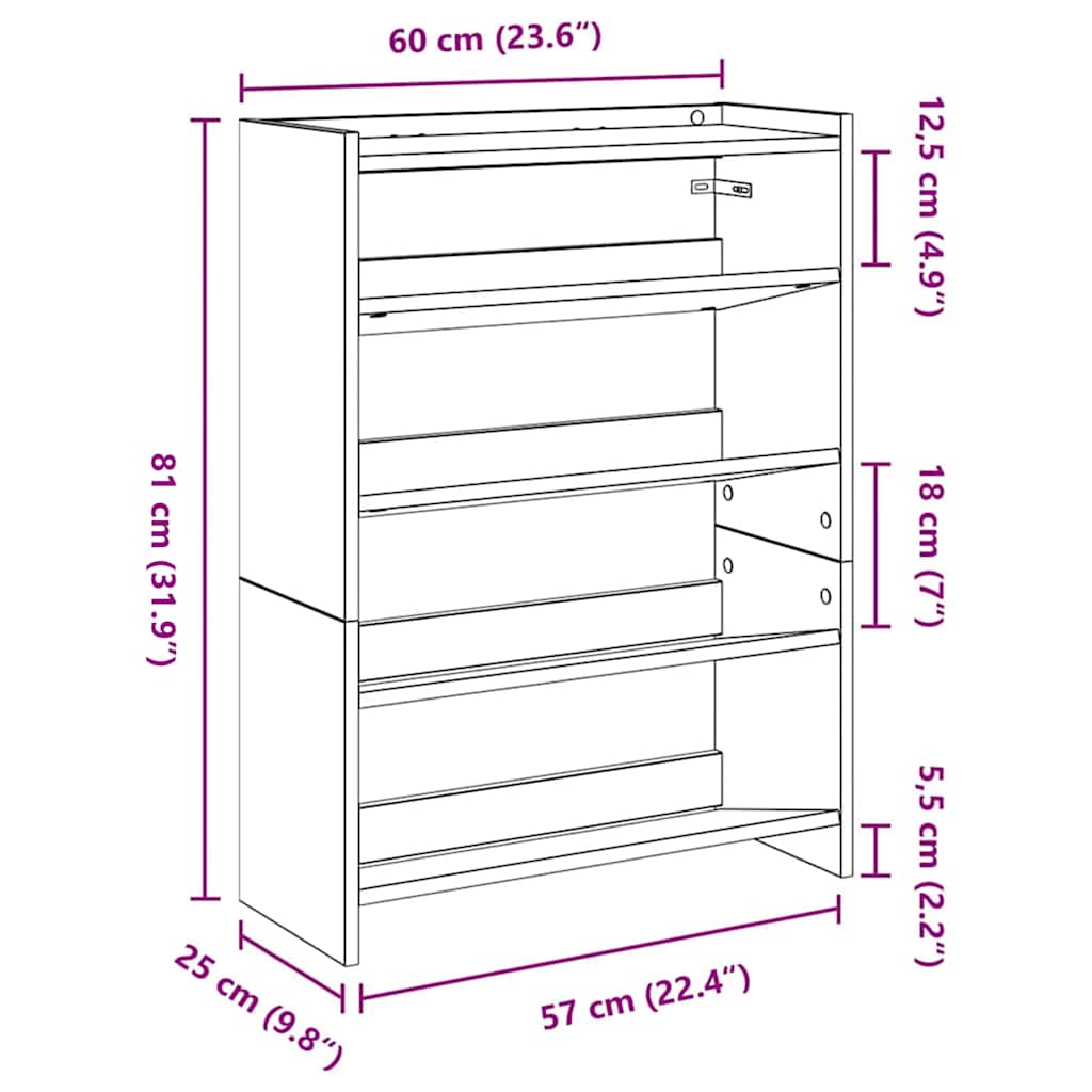Sapateira 60x25x81 cm derivados de madeira branco