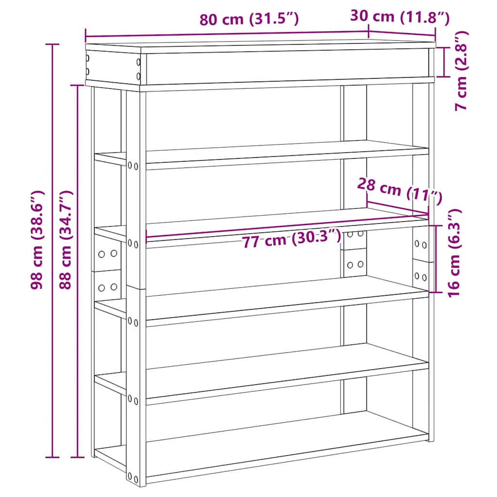 Sapateira 80x30x98 cm derivados de madeira cinzento sonoma