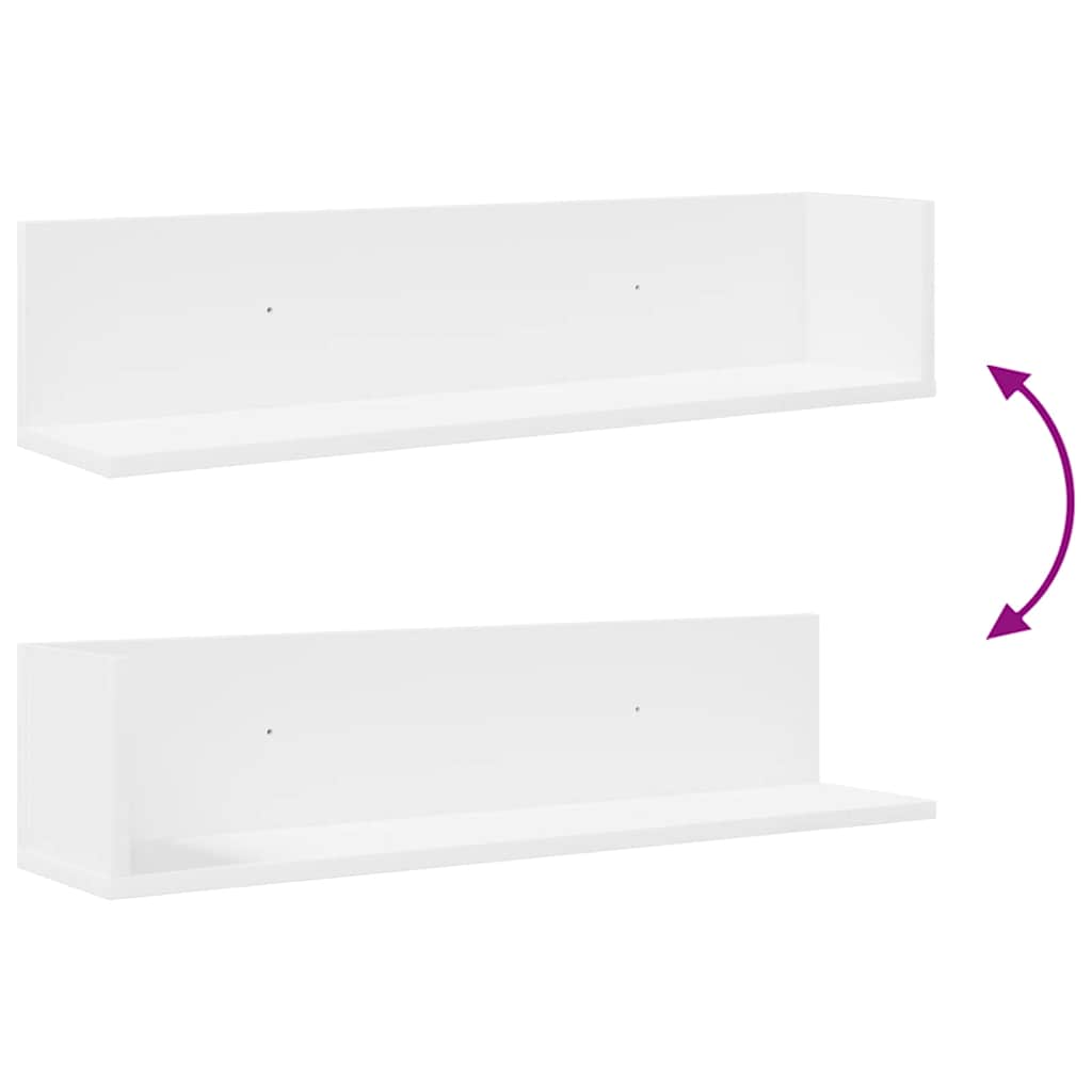 Estantes de parede 2pcs 75x16,5x16,5cm derivados madeira branco