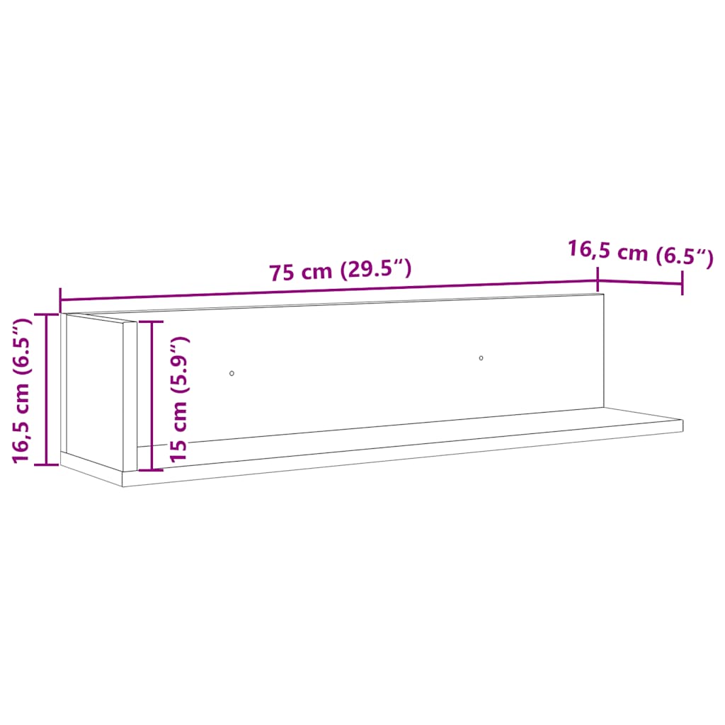 Estantes de parede 2pcs 75x16,5x16,5cm derivados madeira branco