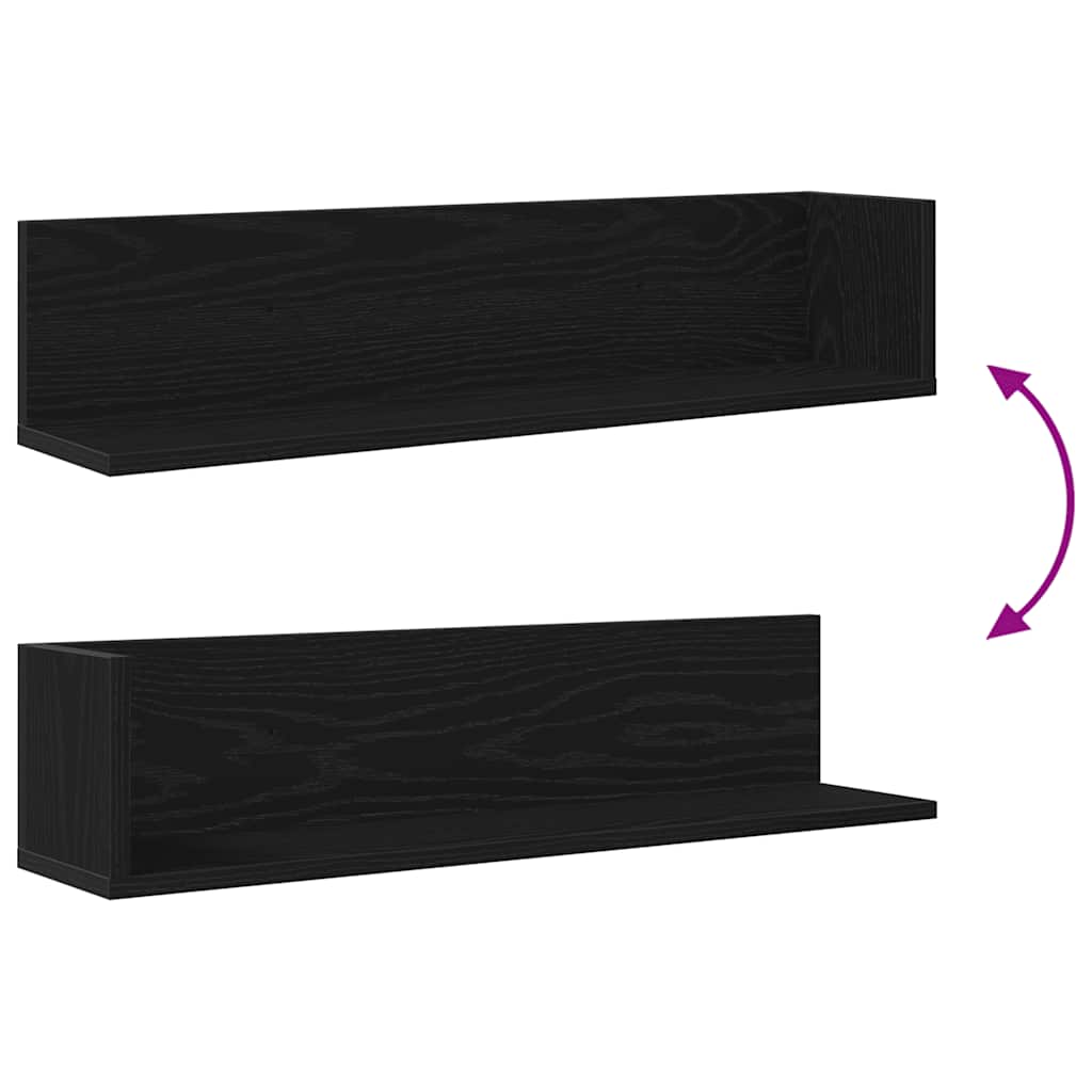 Estantes de parede 2 pcs 75x16,5x16,5cm derivados madeira preto