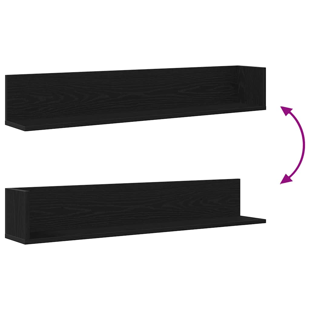 Prateleiras parede 2pcs 100x16,5x16,5cm derivados madeira preto
