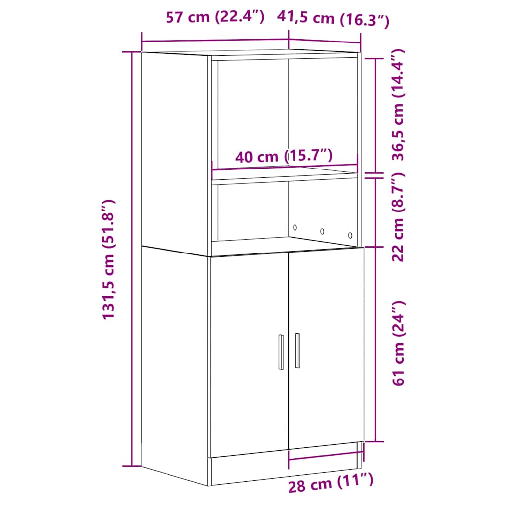 Armário de cozinha 57x41,5x131,5 cm derivados de madeira branco