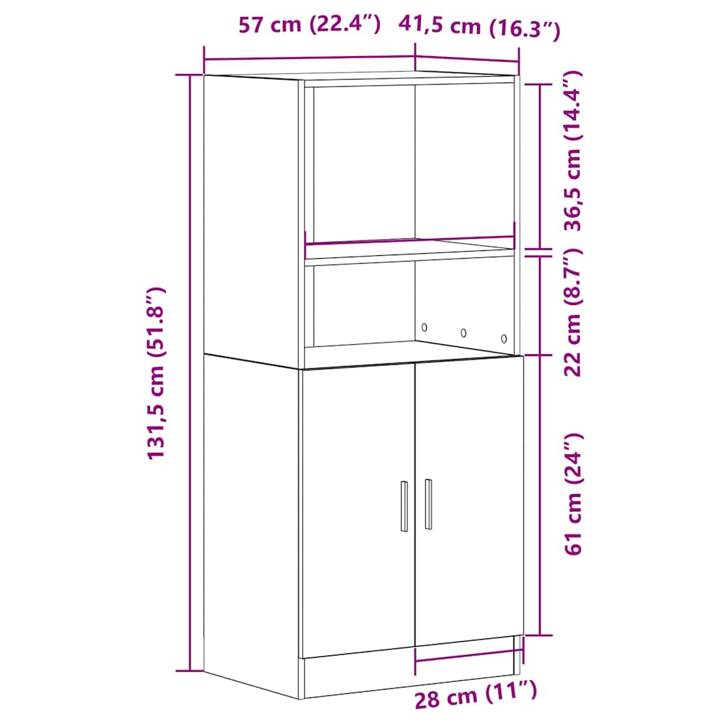 Armário cozinha 57x41,5x131,5 cm derivados madeira sonoma cinza