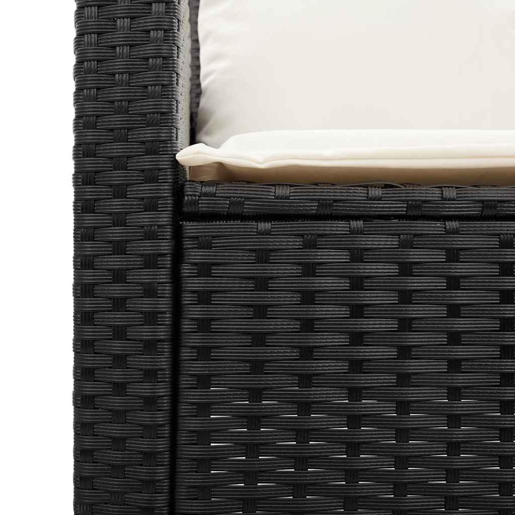 Sofá de jardim 3 lugares com almofadões vime PE preto
