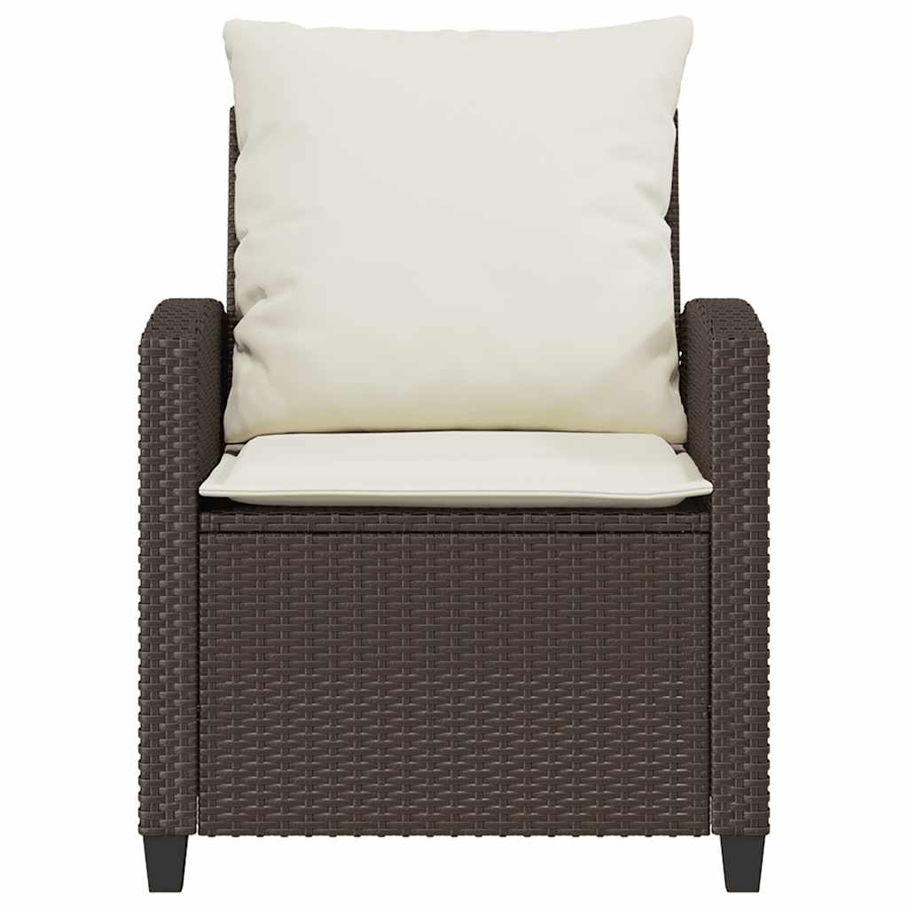 4 pcs conjunto sofás de jardim c/ almofadões vime PE castanho