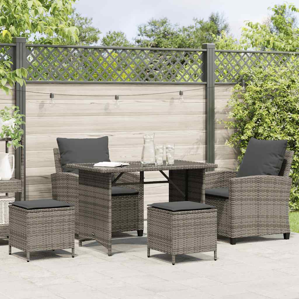 4 pcs conjunto sofás de jardim c/ almofadões vime PE cinzento