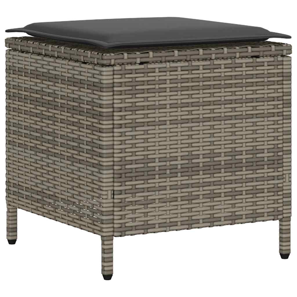 4 pcs conjunto sofás de jardim c/ almofadões vime PE cinzento
