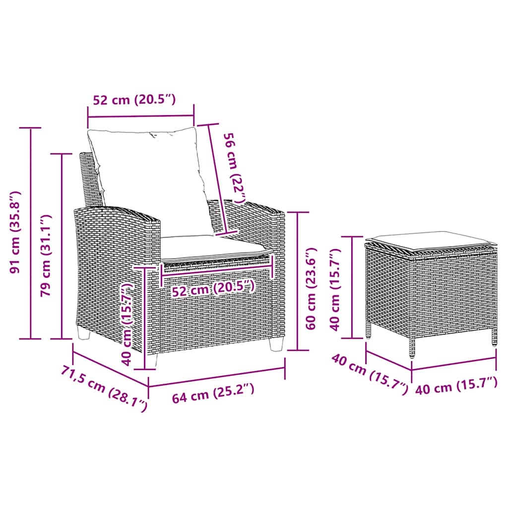 4 pcs conjunto sofás de jardim c/ almofadões vime PE cinzento