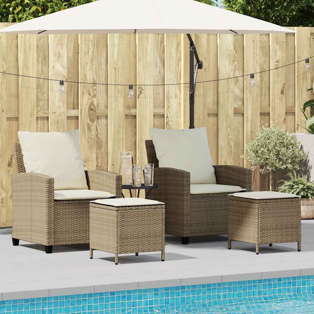 4 pcs conjunto de sofás para jardim c/ almofadões vime PE bege