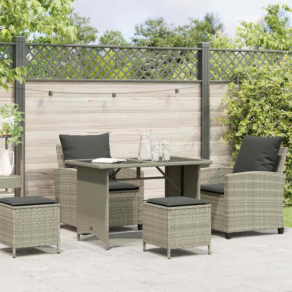 4 pcs conj. sofás jardim c/ almofadões vime PE cinzento-claro