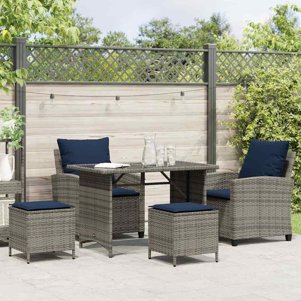 4 pcs conjunto sofás de jardim c/ almofadões vime PE cinzento