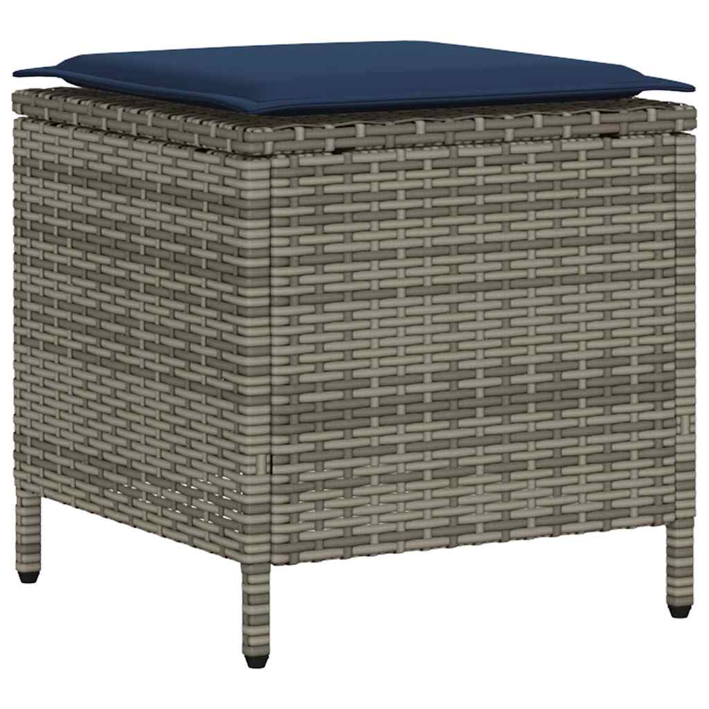 4 pcs conjunto sofás de jardim c/ almofadões vime PE cinzento