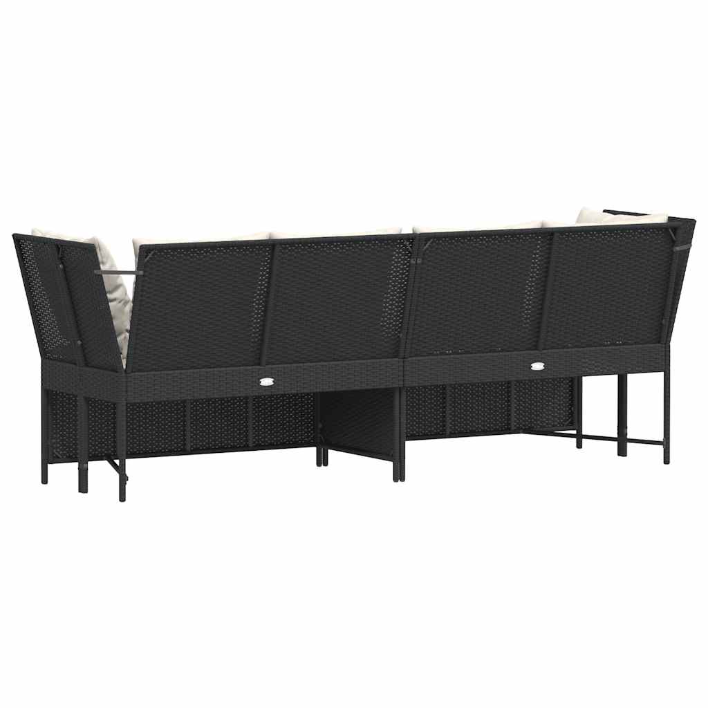 Sofá de jardim com almofadões vime PE preto