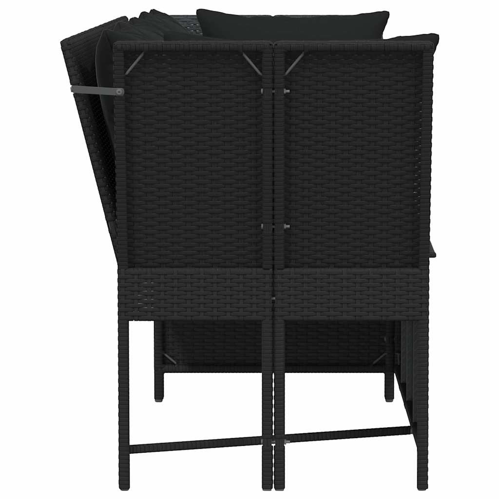 Sofá de jardim com almofadões vime PE preto
