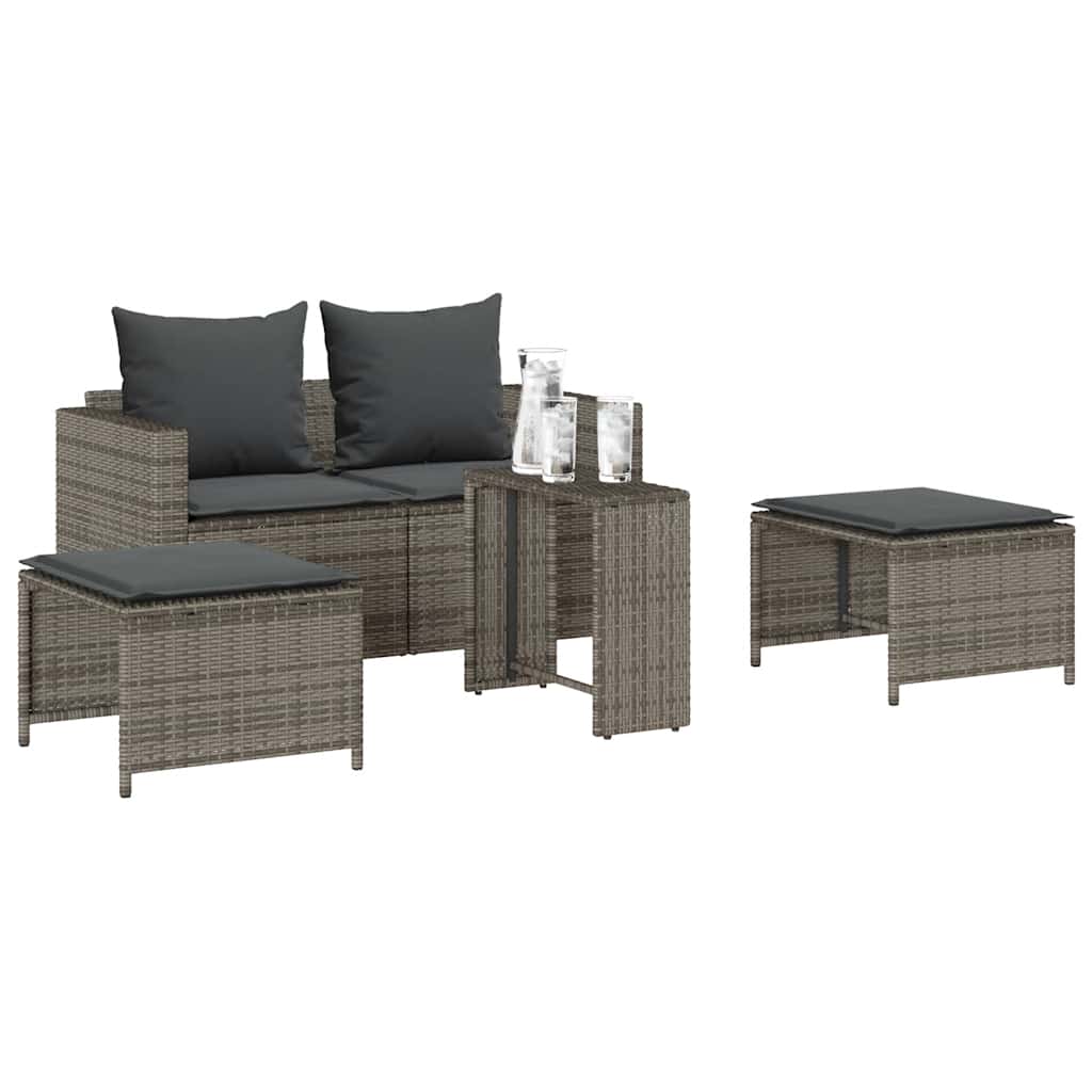 5 pcs conjunto sofás de jardim c/ almofadões empilhável vime PE