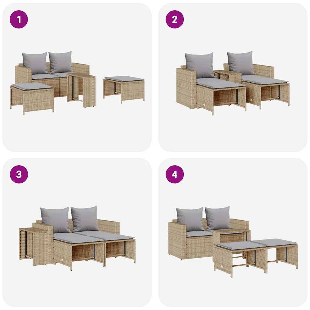 5 pcs conjunto sofás de jardim c/ almofadões empilhável vime PE