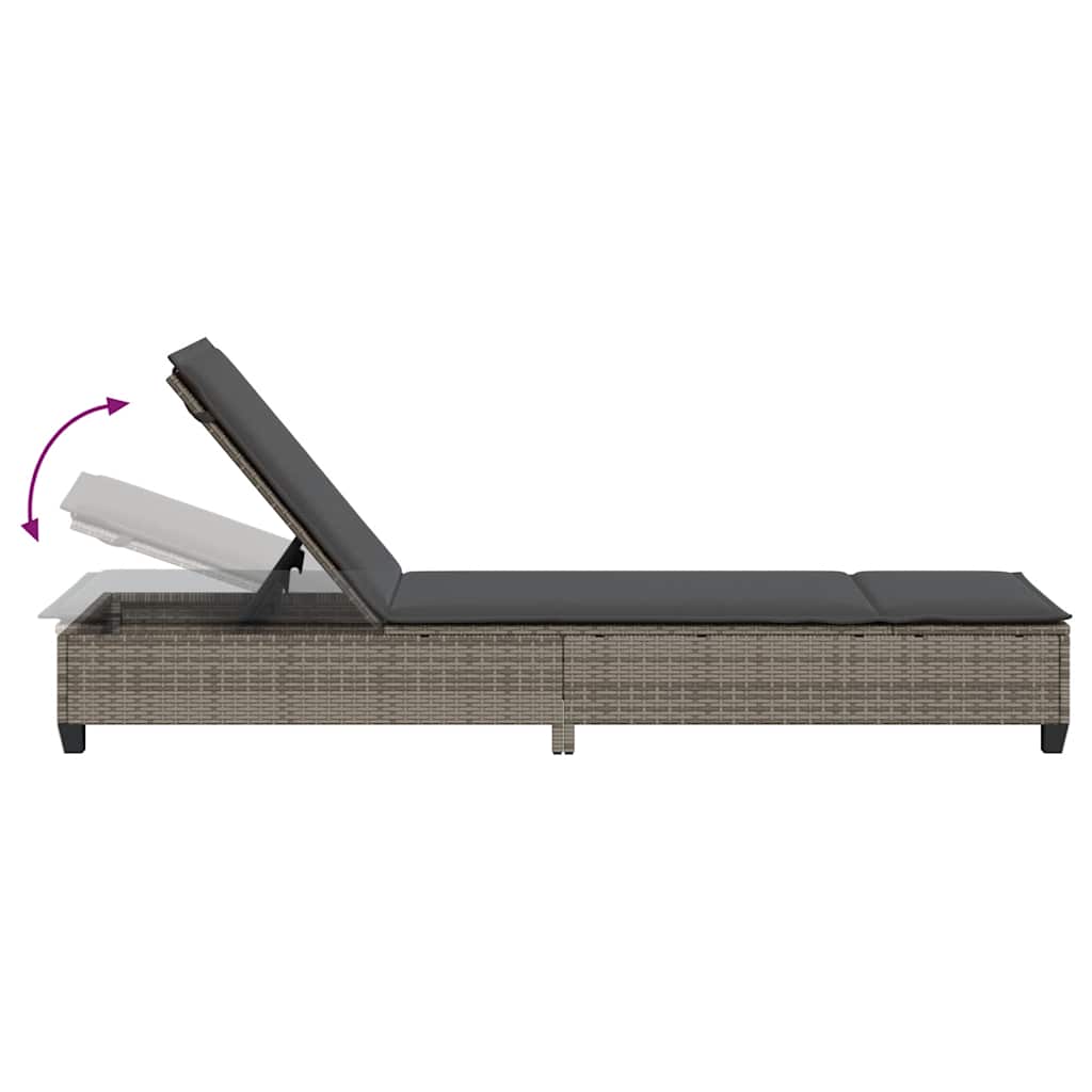 Espreguiçadeira com almofadões 55x200x25,5cm vime PE cinzento