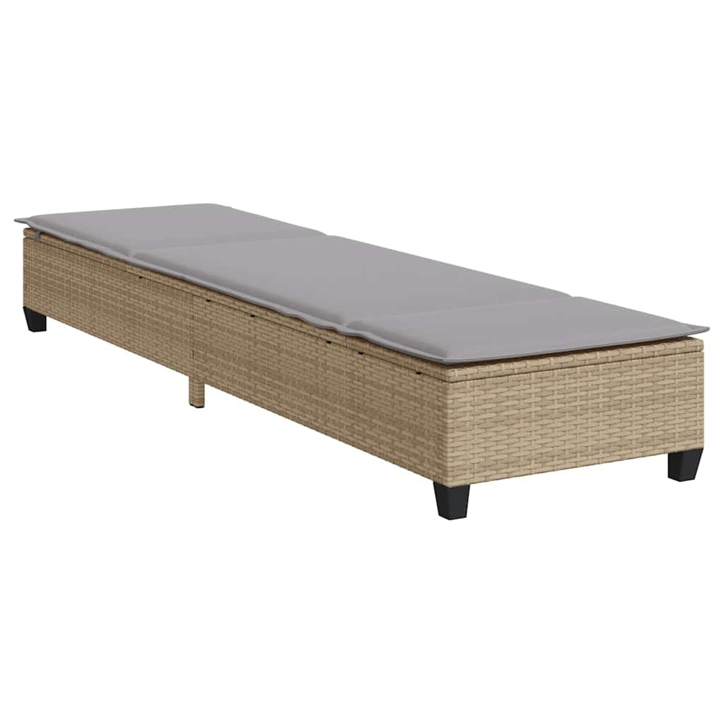 Espreguiçadeira com almofadões 55x200x25,5cm vime PE bege