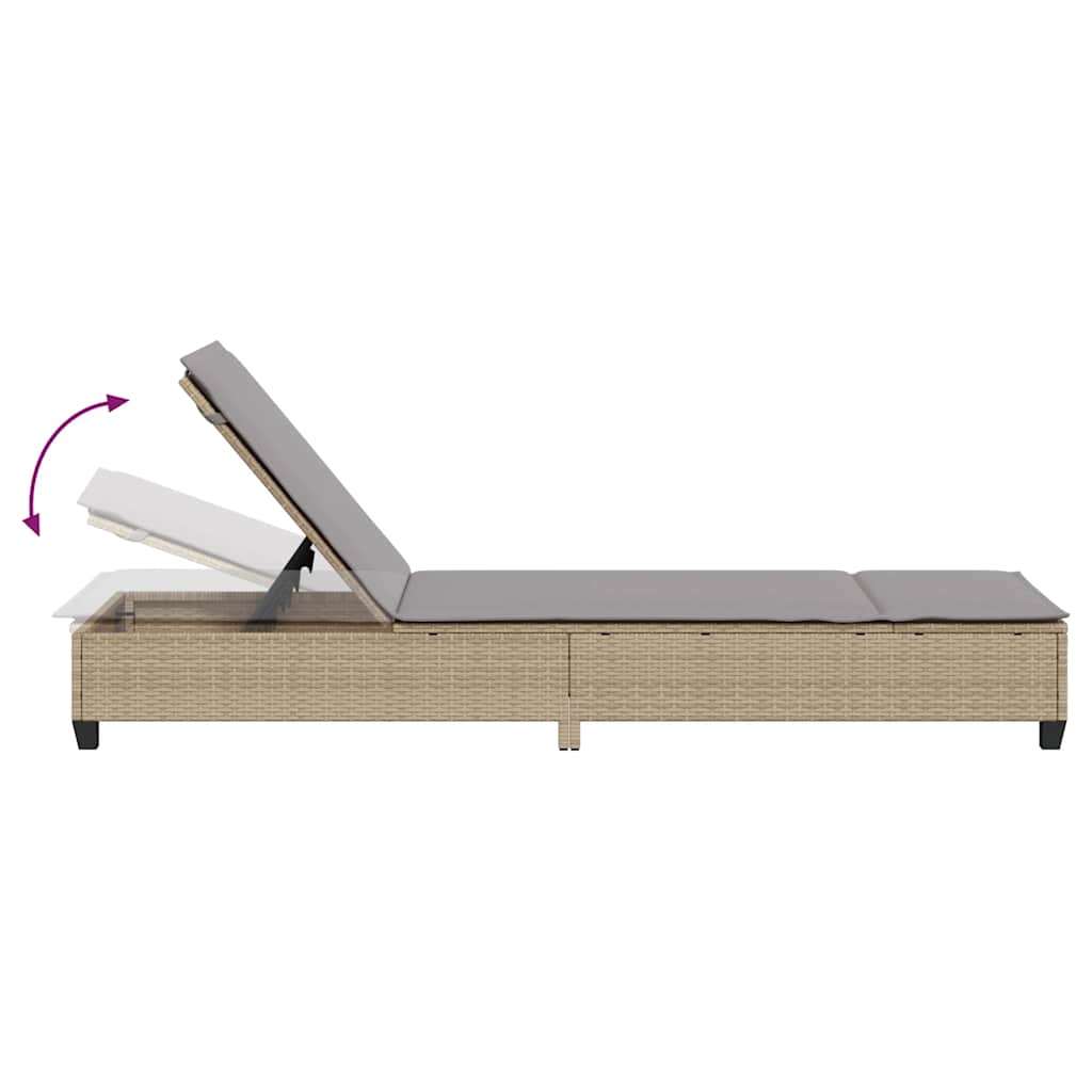 Espreguiçadeira com almofadões 55x200x25,5cm vime PE bege