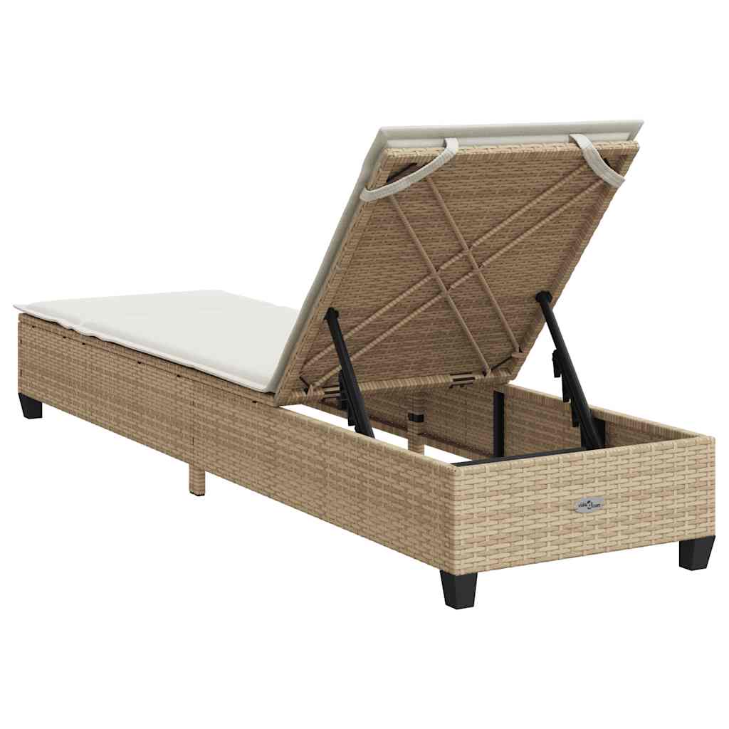 Espreguiçadeira com almofadões 55x200x25,5cm vime PE bege