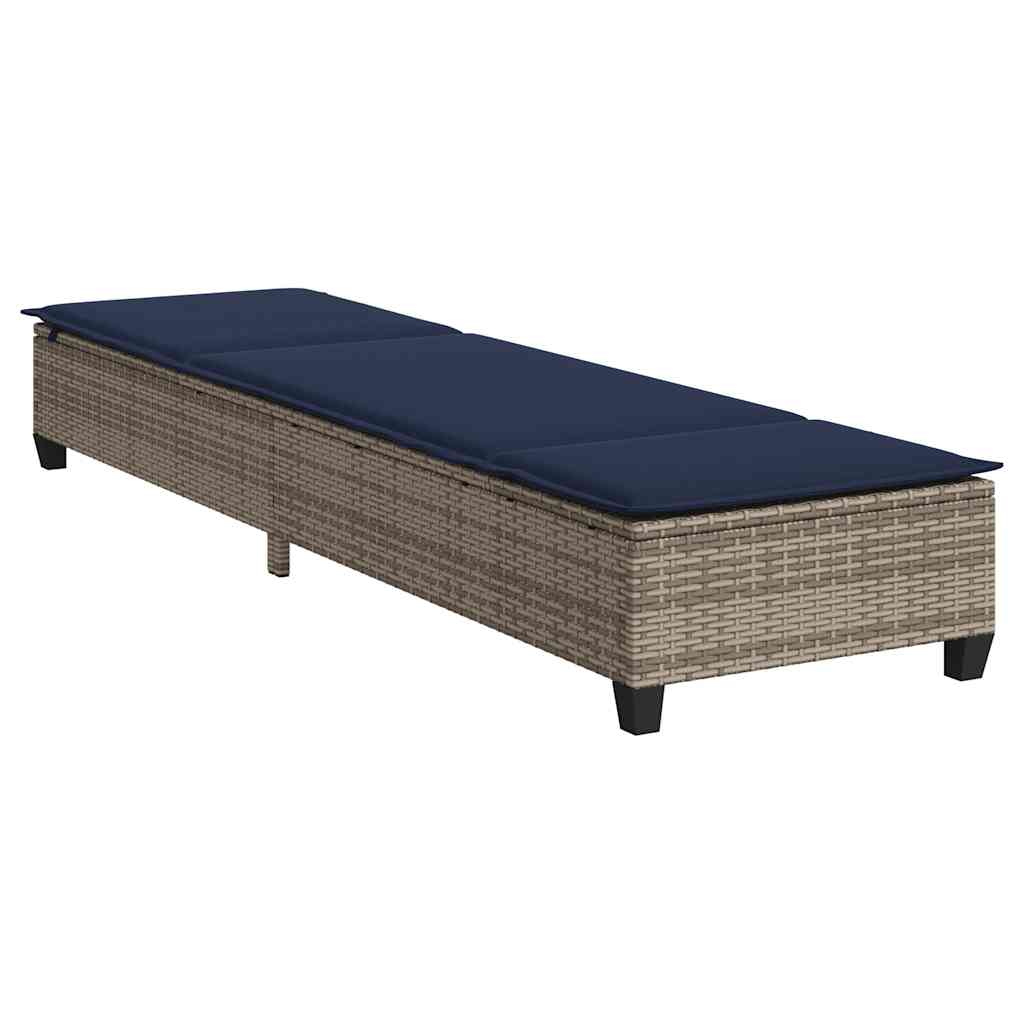Espreguiçadeira com almofadões 55x200x25,5cm vime PE cinzento