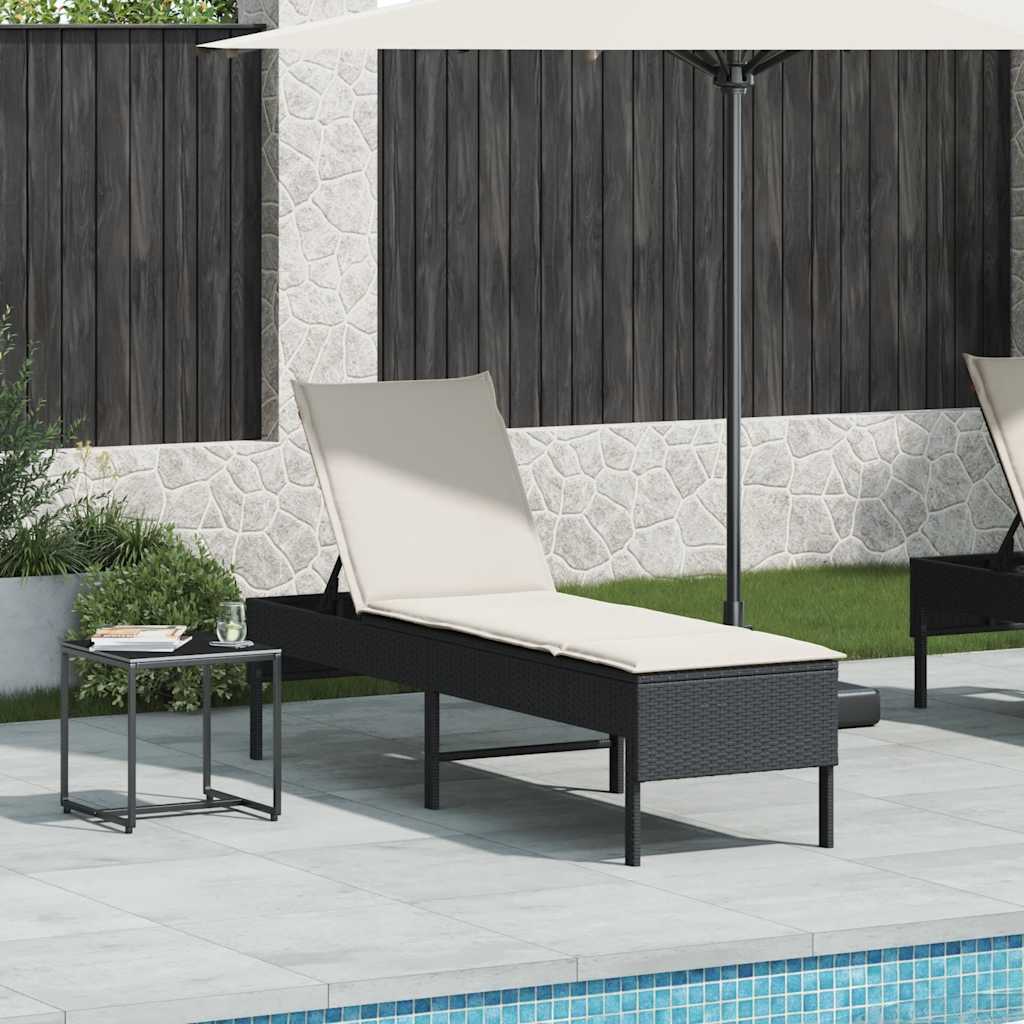 Espreguiçadeira com almofadão 55x200x44 cm vime PE preto