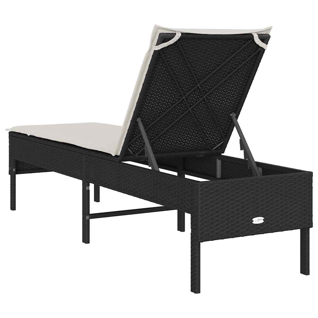 Espreguiçadeira com almofadão 55x200x44 cm vime PE preto