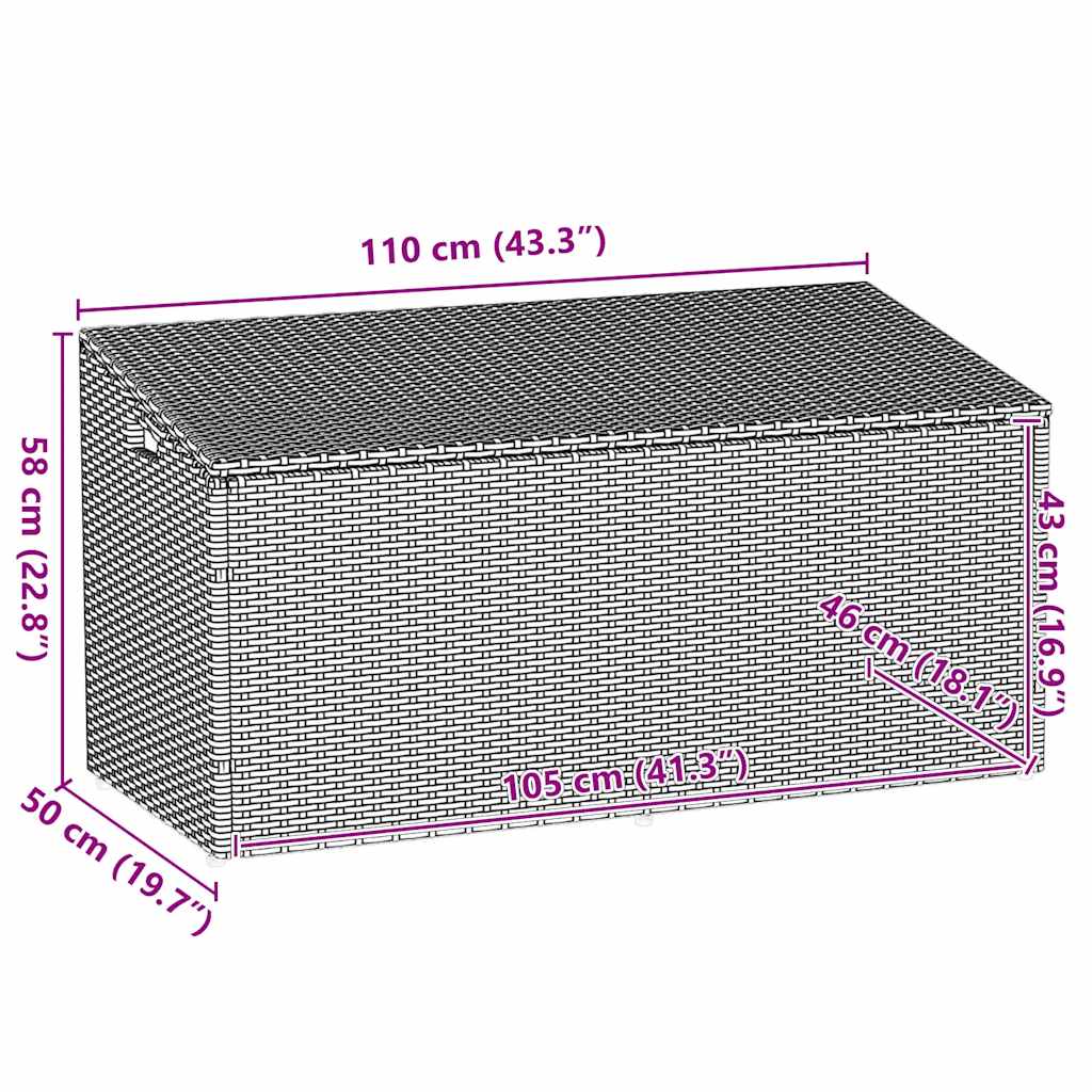 Caixa de arrumação para jardim 110x50x58 cm vime PE castanho